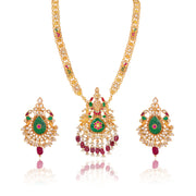 Antique Green & Ruby Kundan Necklace Set with Earrings